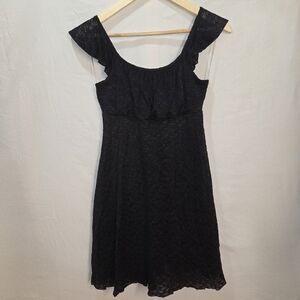 Little Black Babydoll Dress Lace Empire Waist Ruffle Sleeve Sz L